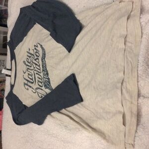 Harley Davidson Gray Baseball Tee With Blue 3/4 Sleeves. Size Small. NWOT